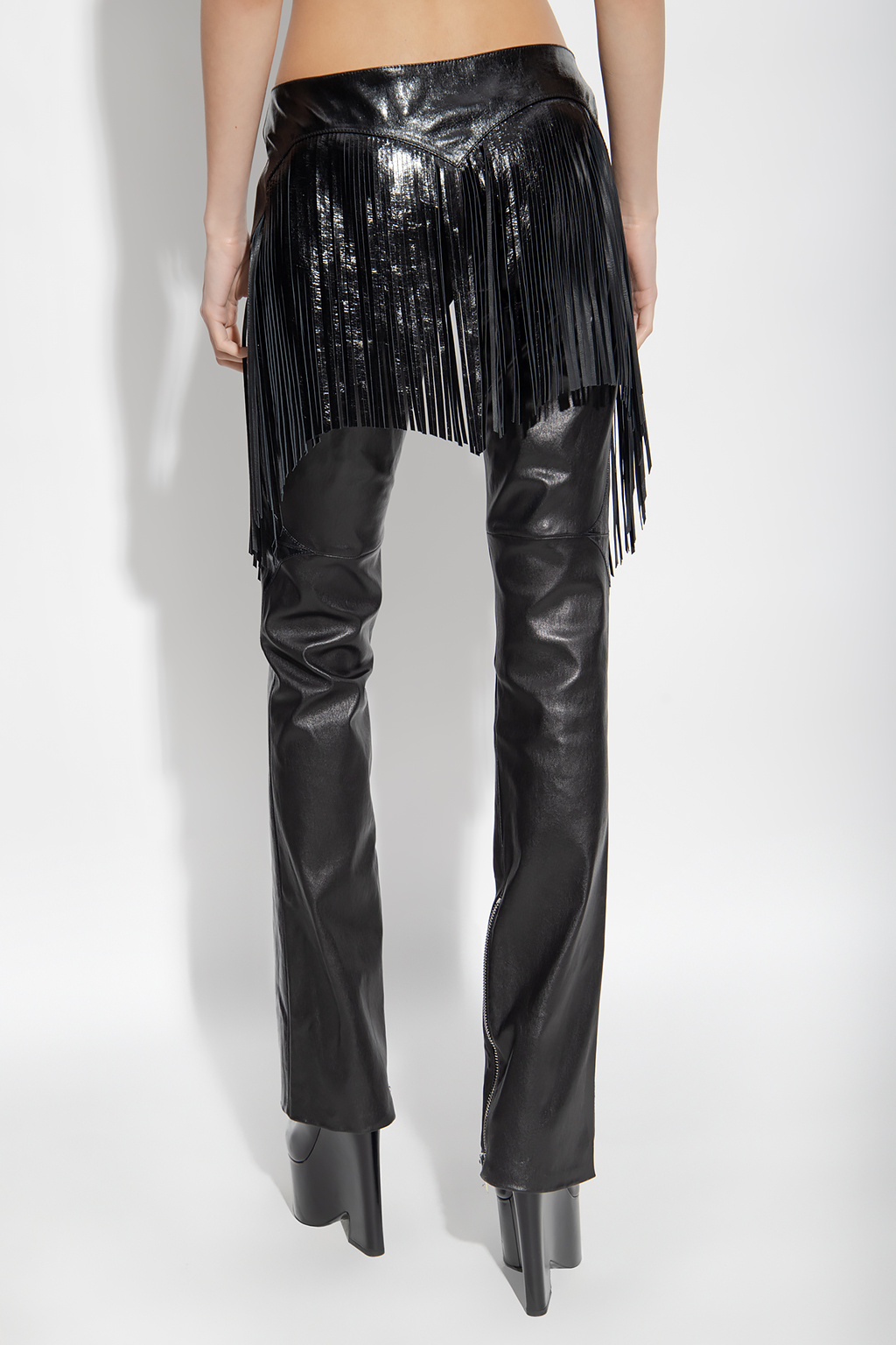 Mens leather hot sale fringe pants